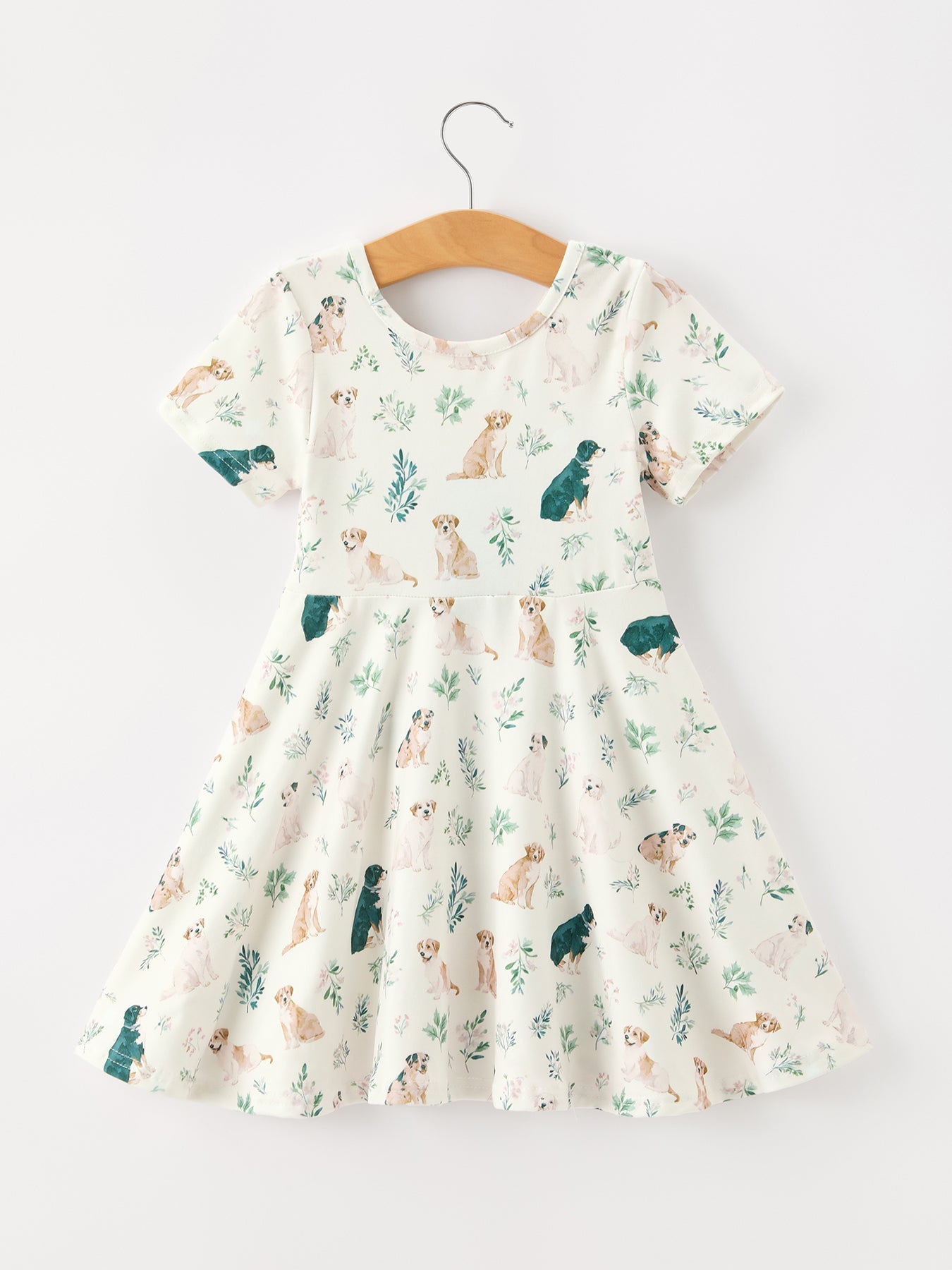 Neutral Puppy Floral Twirl Girls Dress
